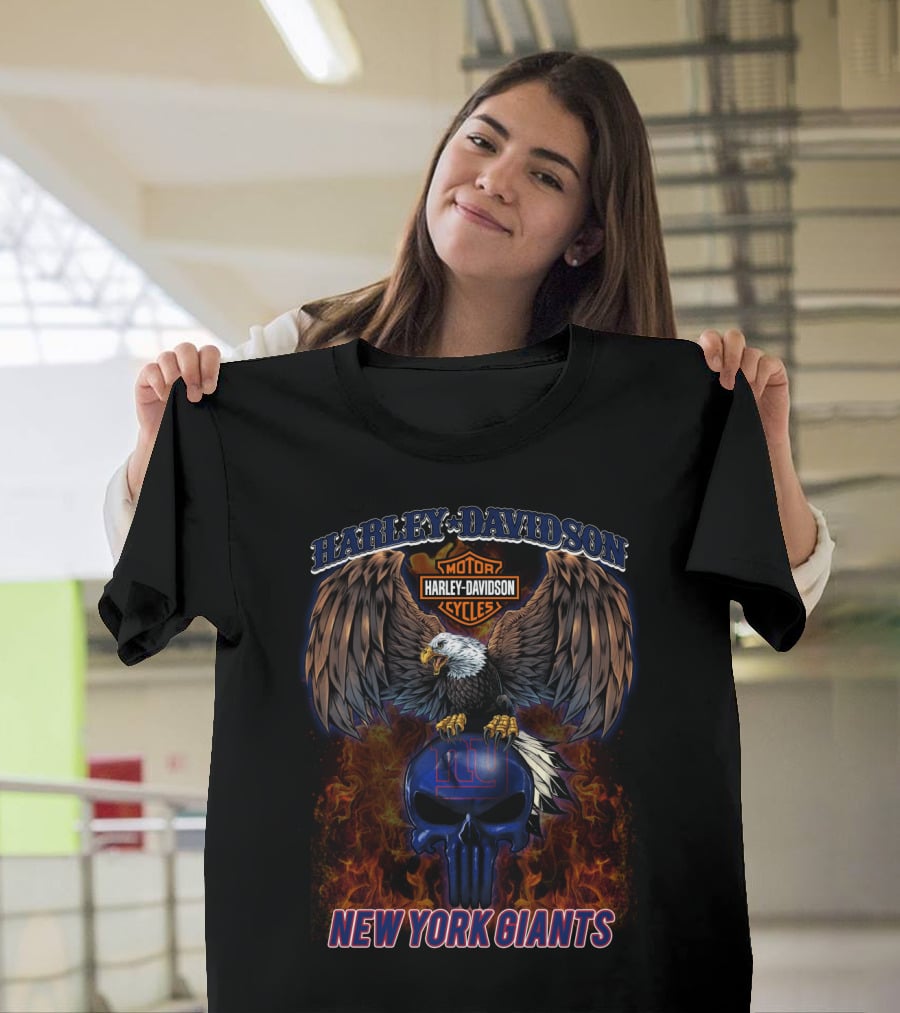 Harley Davidson New York Giants Eagle And Skull T-Shirt