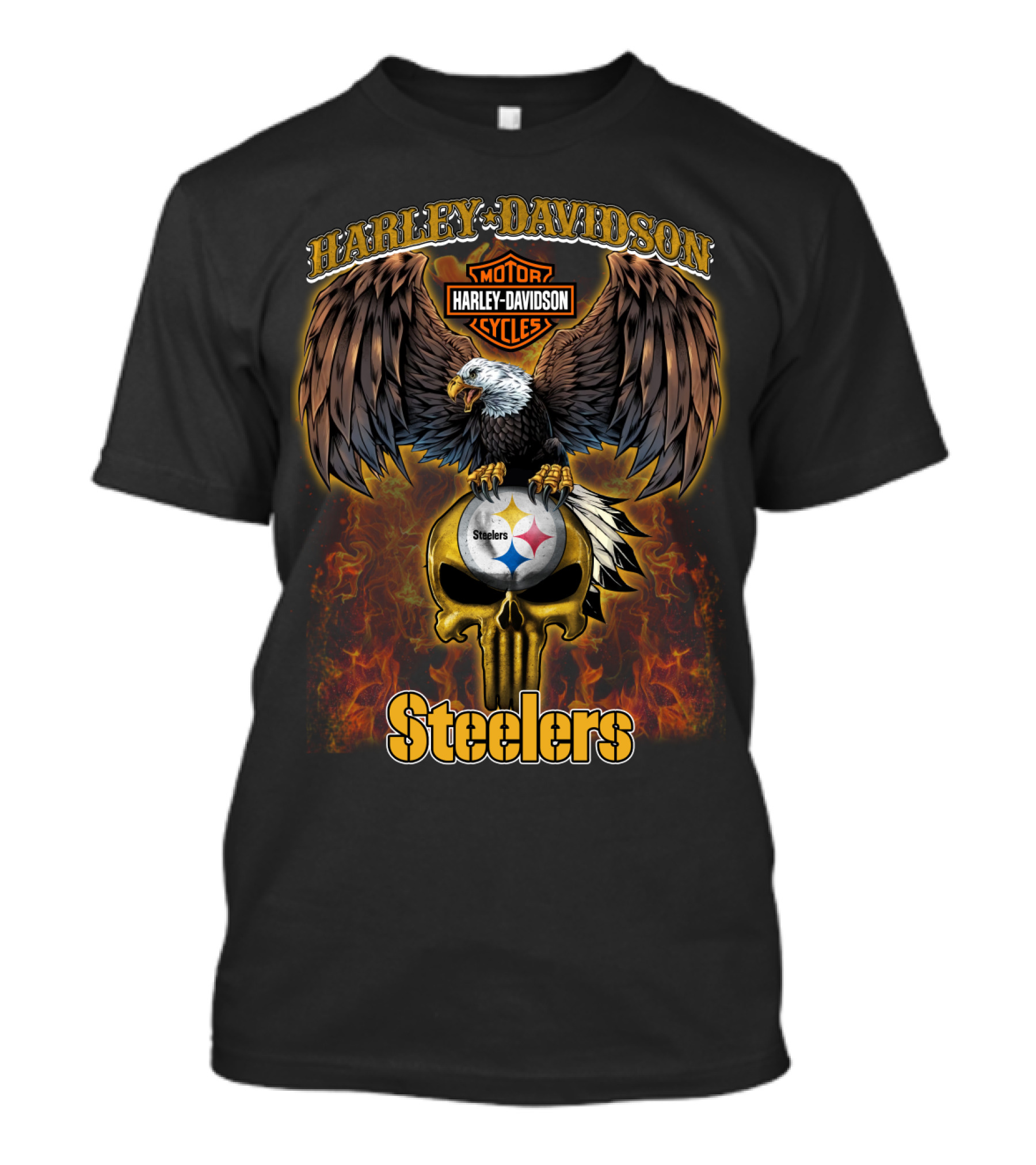 Harley Davidson Steelers Eagle With Skull Flame T-Shirt