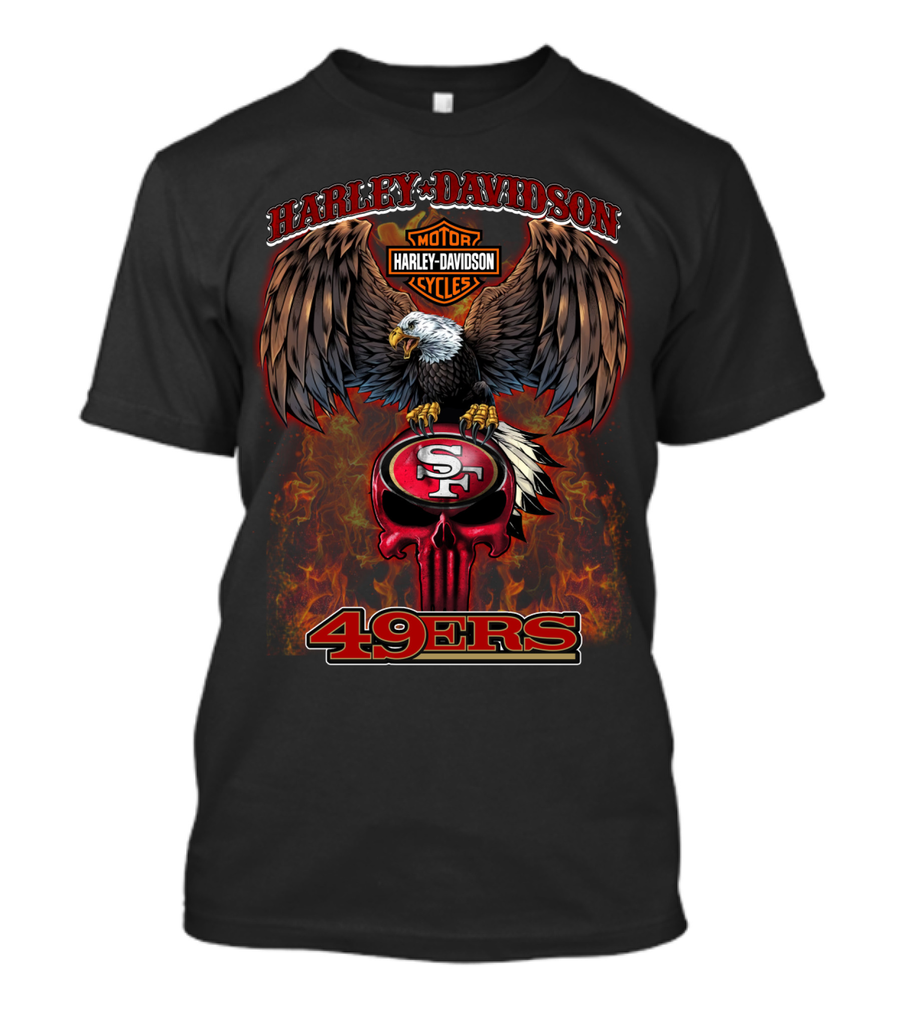 Harley Davidson Motor Cycles 49ers Sf Eagle Flames T-Shirt