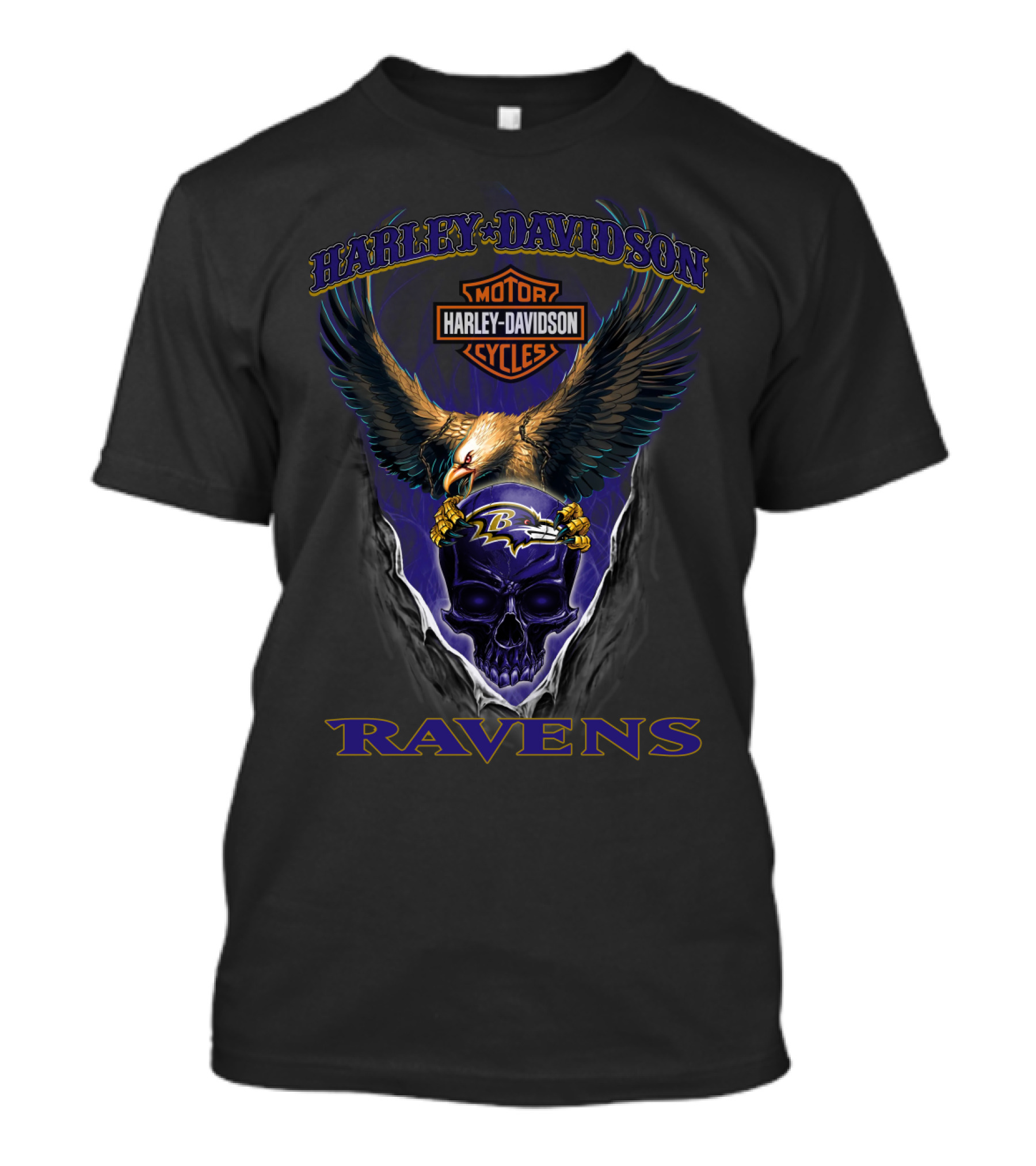 Harley Davidson Ravens Eagle Skull Baltimore Ravens T-Shirt