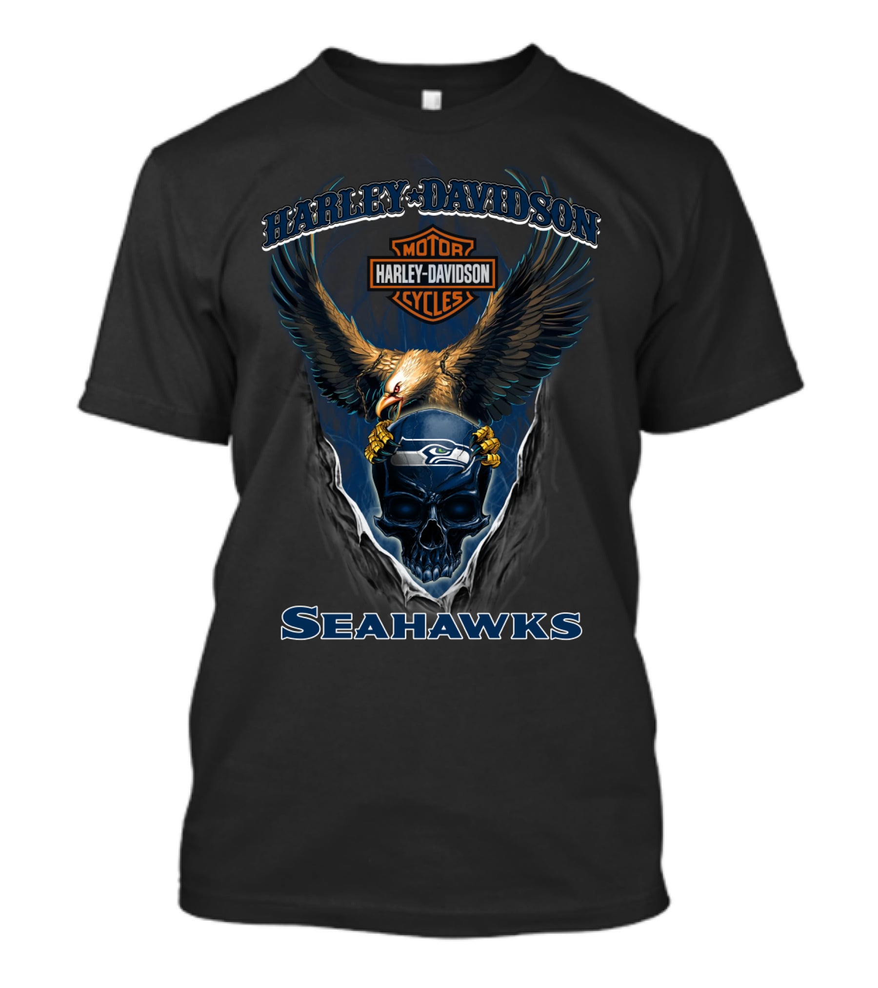 Harley Davidson Seattle Seahawks Skull And Eagle T-Shirt