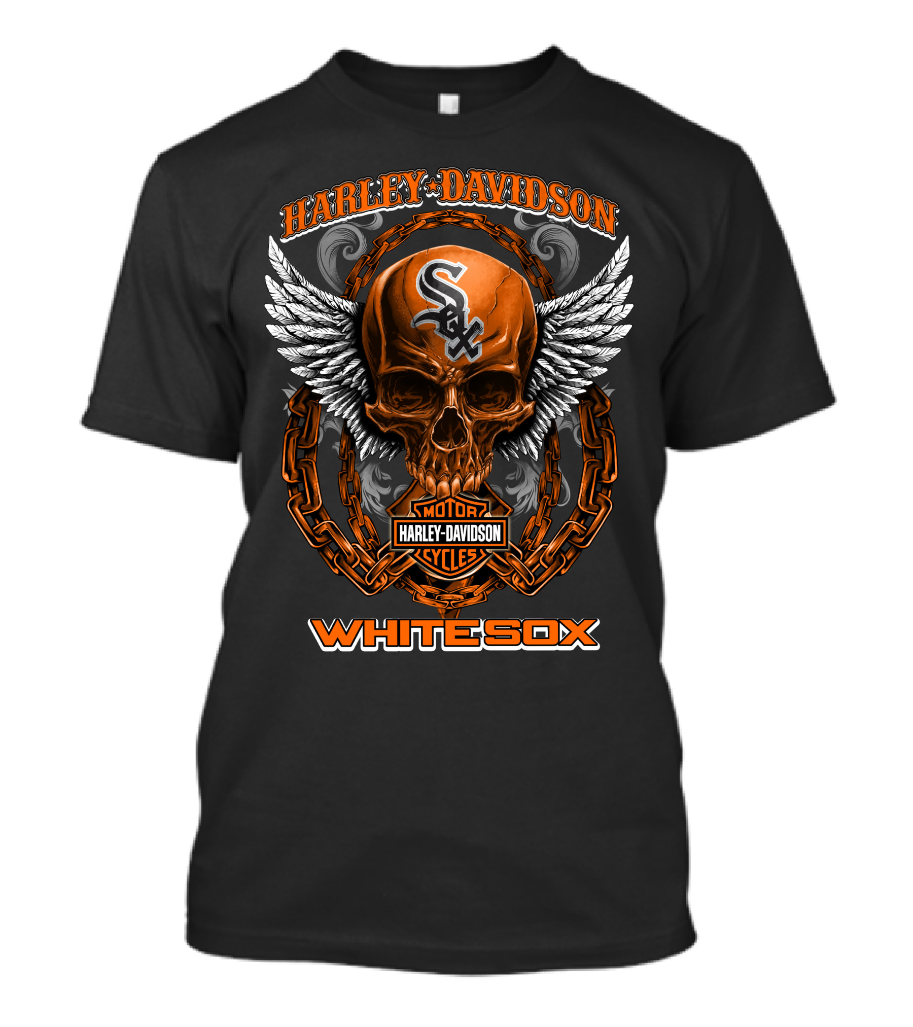 Harley Davidson Motor Cycles White Sox Skull Wings Chains T-Shirt