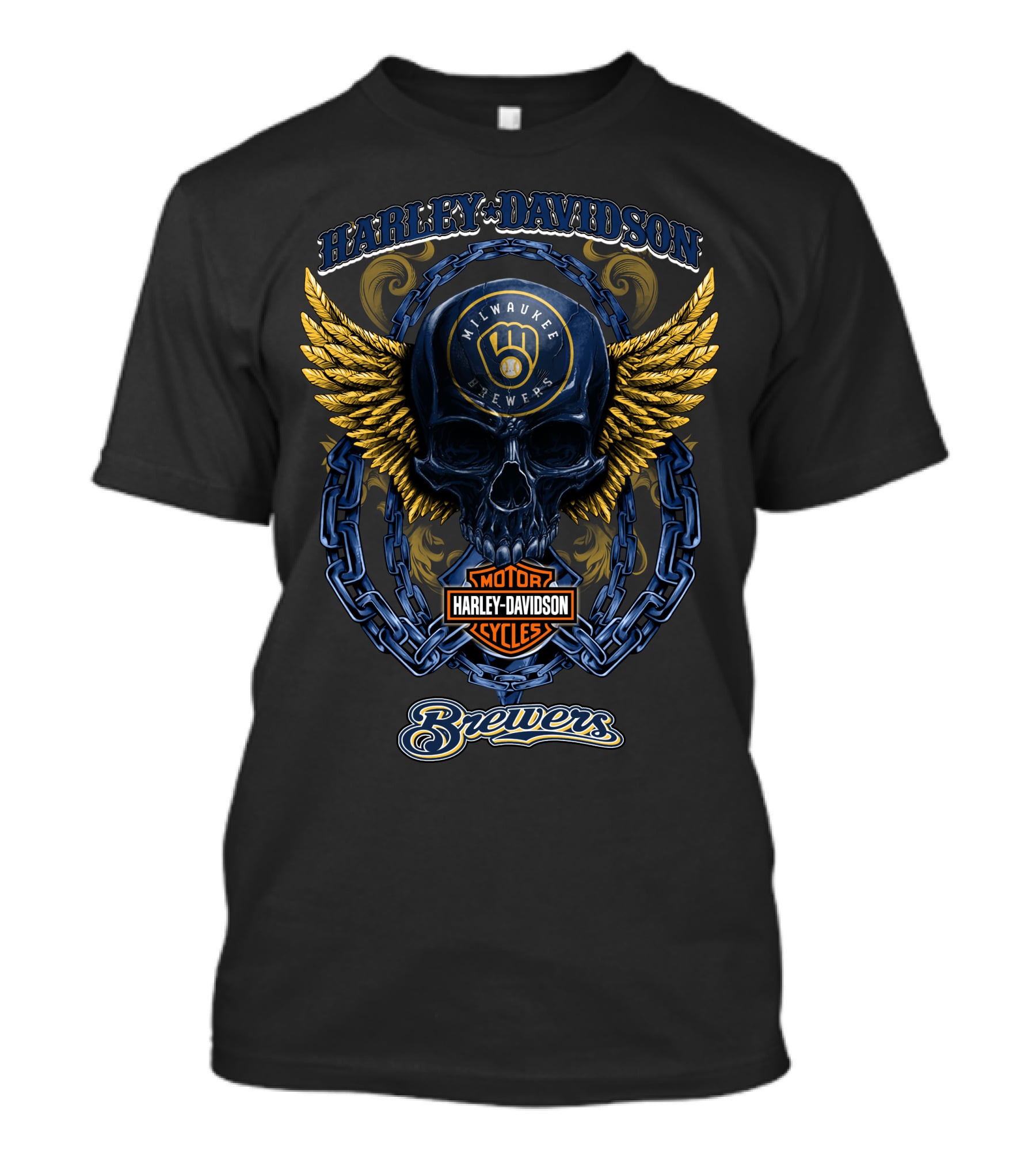 Harley Davidson Milwaukee Brewers Motor Cycles Winged Skull T-Shirt