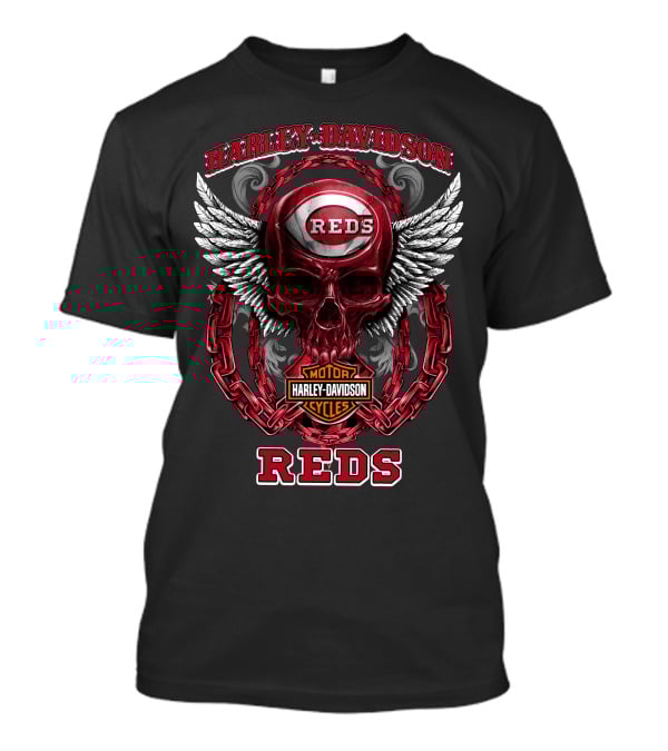 Harley Davidson Cincinnati Reds Skull Wings Chain T-Shirt