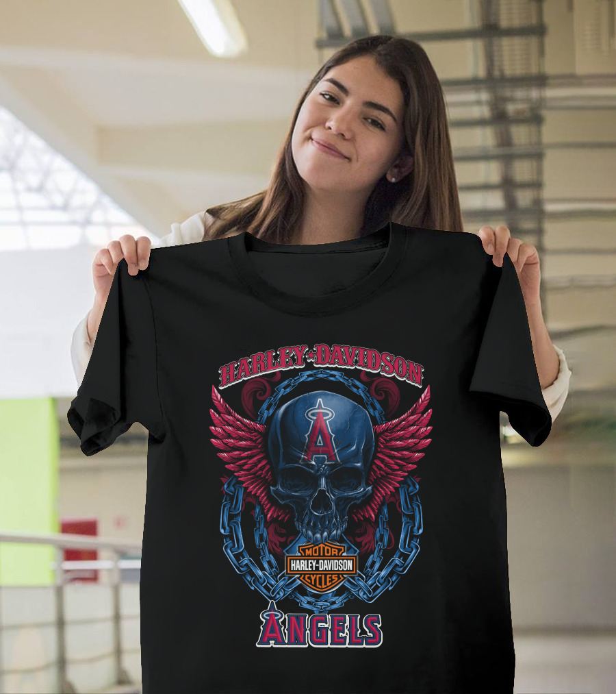 Harley Davidson Motorcycles Los Angeles Angels Skull Wings T-Shirt