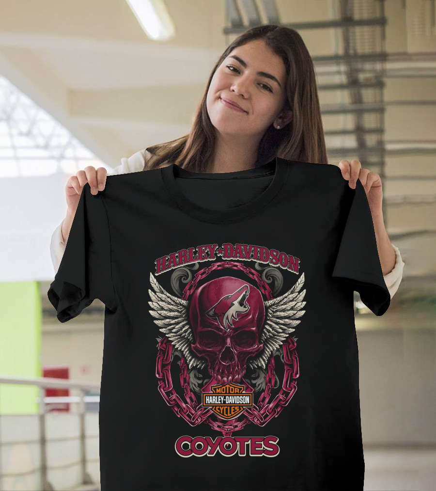 Harley Davidson Motorcycles Arizona Coyotes Skull Wing T-Shirt