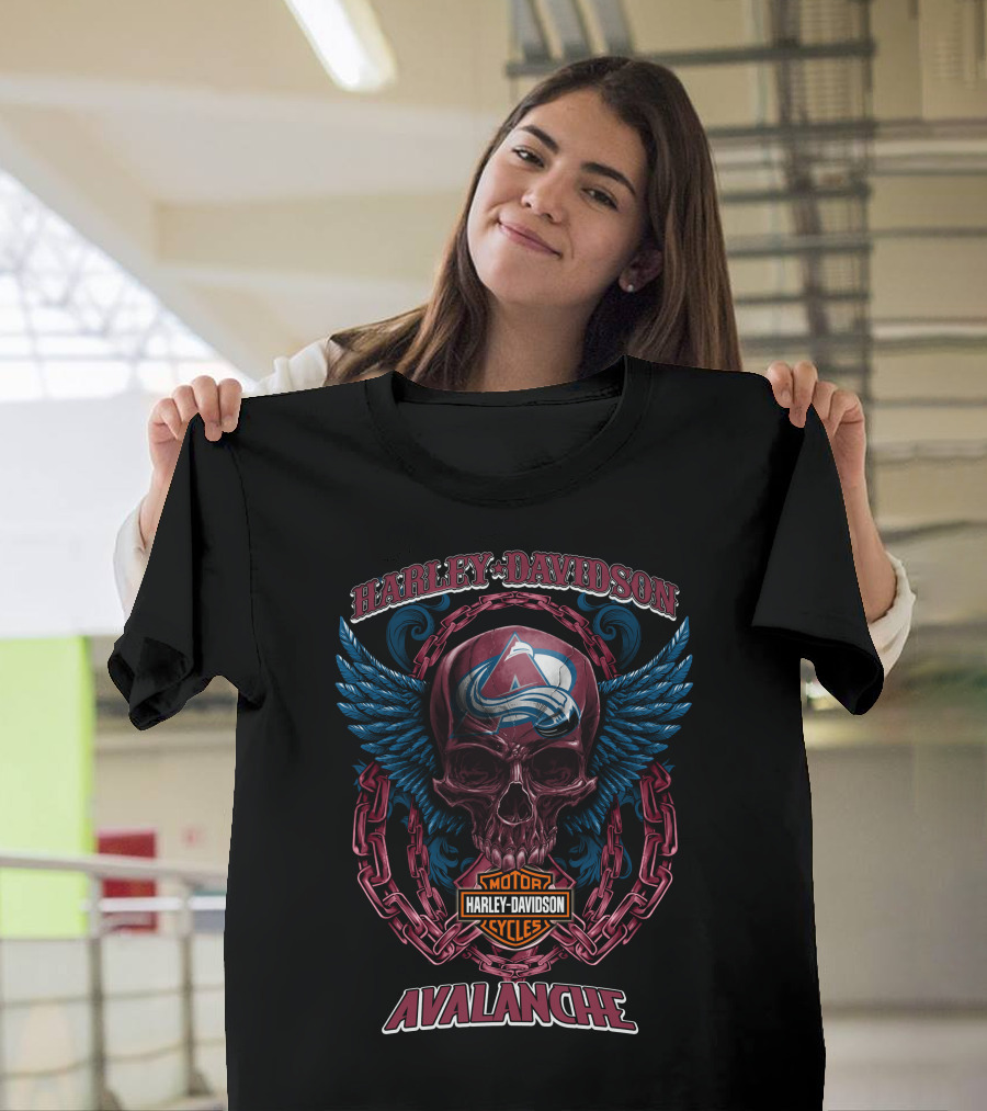 Harley Davidson Nhl Colorado Avalanche Skull Wings Motorcycle Cycles T-Shirt