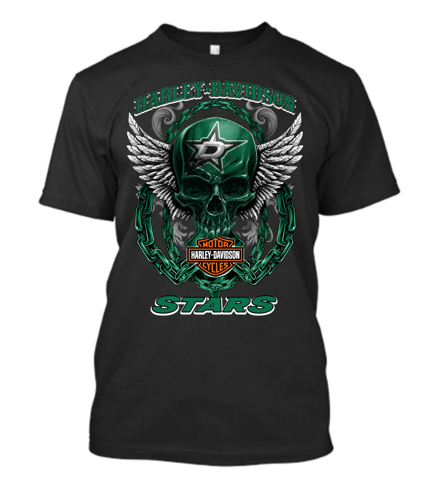 Harley Davidson Motorcycles Dallas Stars Nhl Winged Skull Chain T-Shirt