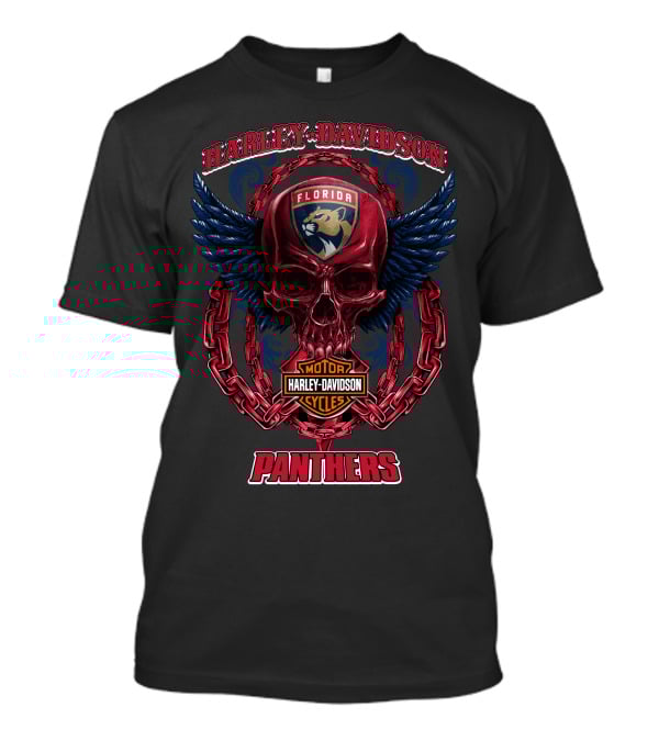 Harley Davidson Florida Panthers Motorcycles Nhl Winged Skull T-Shirt