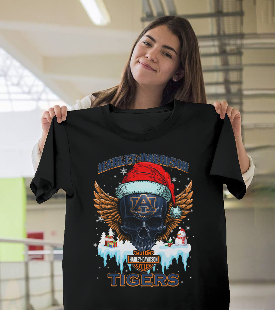 Harley Davidson Auburn Tigers Santa Skull T-Shirt