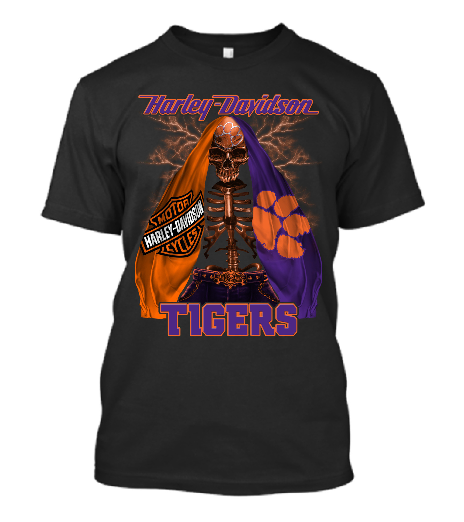 Harley Davidson Clemson Tigers Motorcycle Skeleton T-Shirt