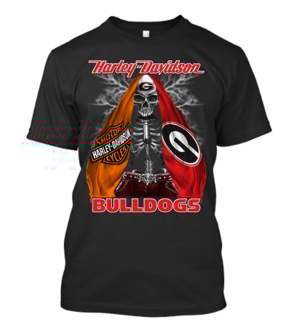 Harley Davidson Georgia Bulldogs Skeleton Lightning Motorcycles T-Shirt