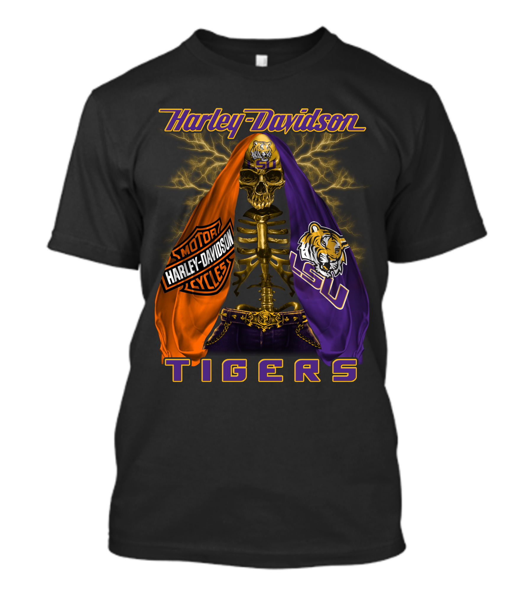 Harley Davidson Lsu Tigers Skeleton Motorcycles T-Shirt