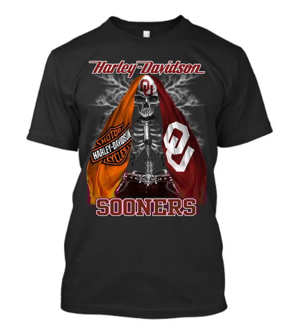 Harley Davidson Oklahoma Sooners Skeleton Thunderbolt T-Shirt