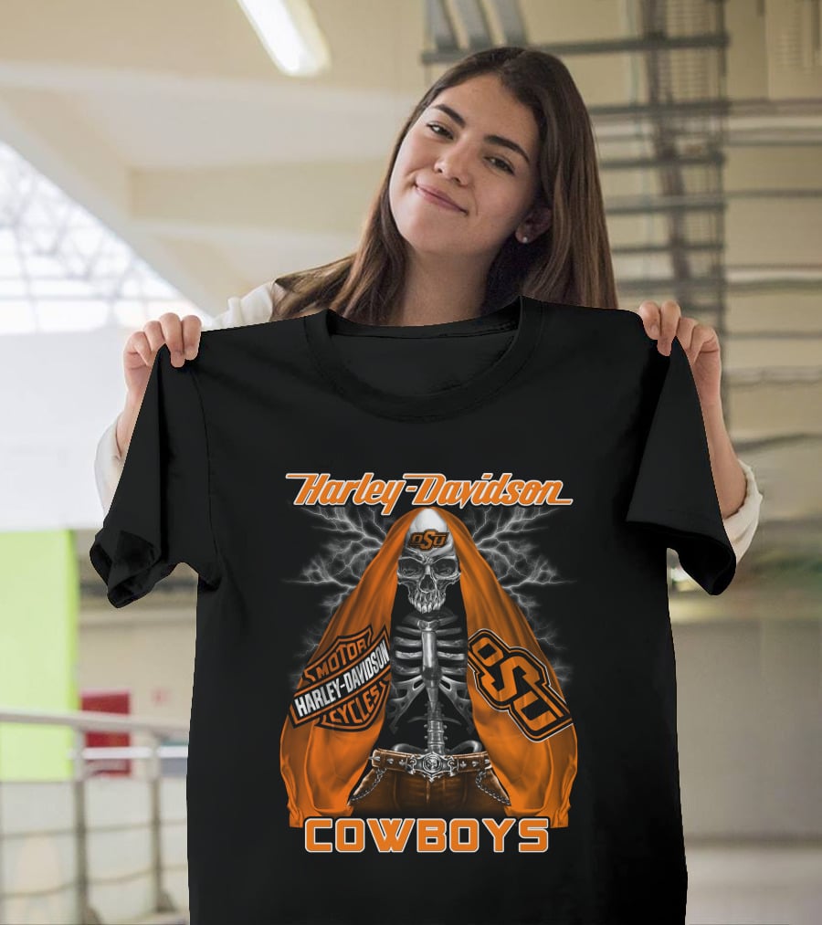 Harley Davidson Oklahoma State Cowboys Skeleton Osu Motorcycle T-Shirt