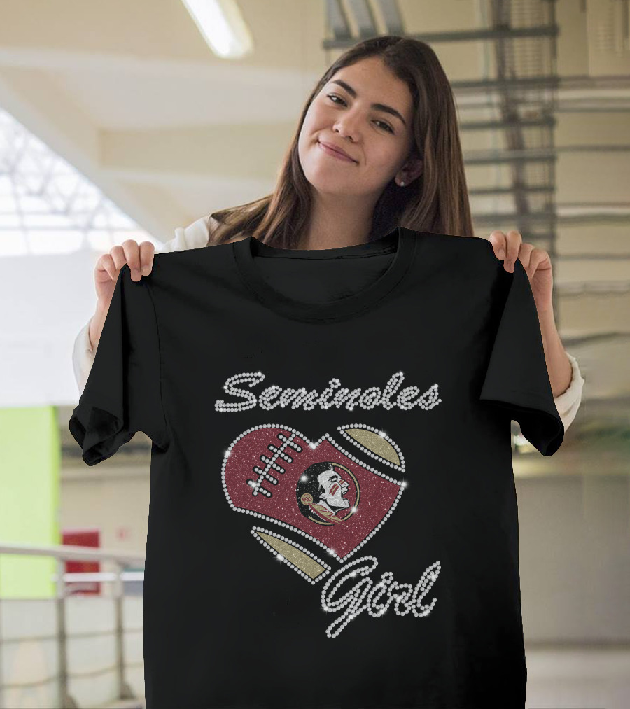 Seminoles Girl Heart Football Design Florida State T-Shirt