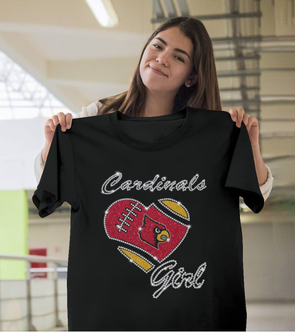 Cardinals Girl Louisville Cardinals Football Heart T-Shirt