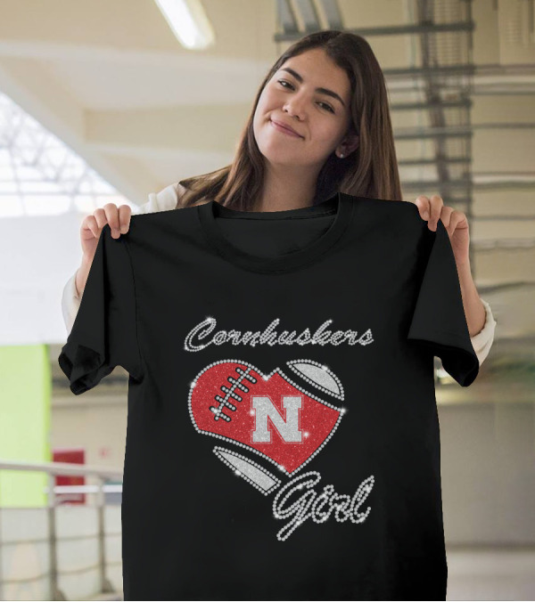 Nebraska Cornhuskers Girl Heart Football N T-Shirt