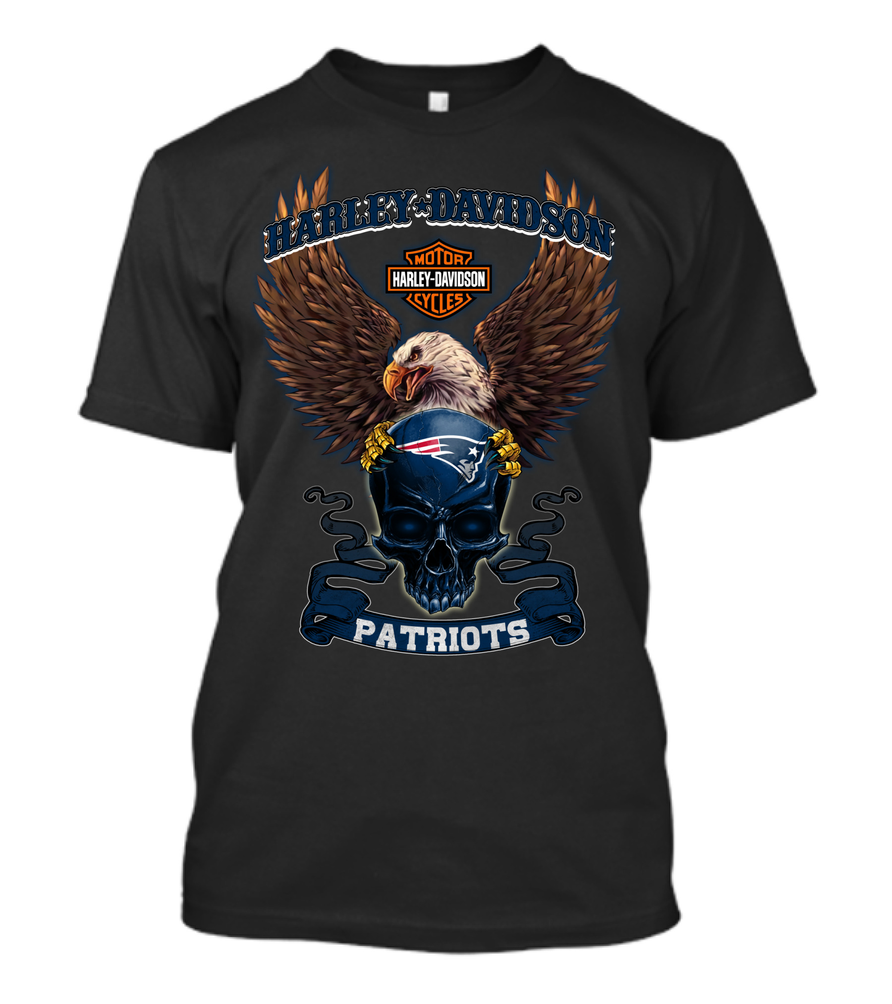Harley Davidson Motor Cycles Eagle Patriots New England Nfl T-Shirt