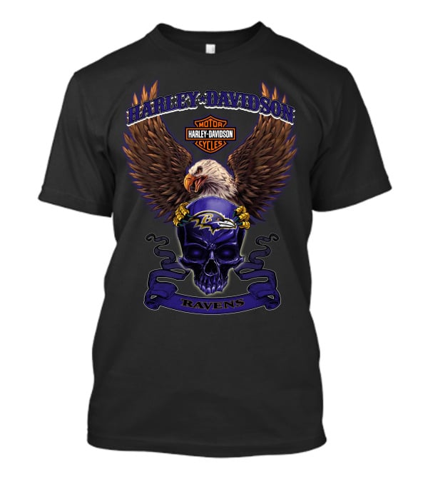 Harley Davidson Motor Cycles Baltimore Ravens Eagle Skull Ravens T-Shirt