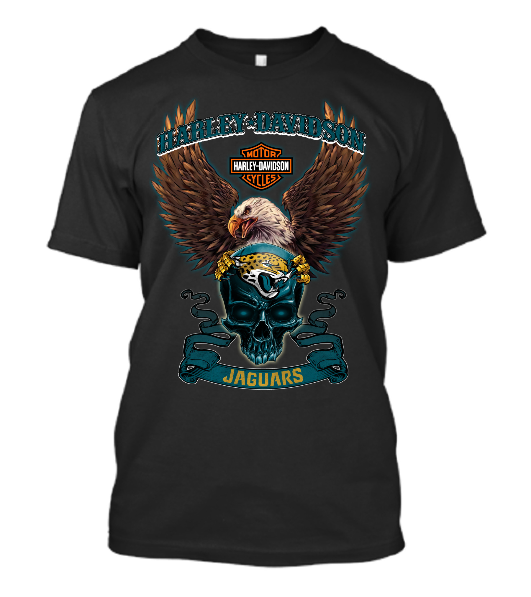 Harley Davidson Motor Cycles Jacksonville Jaguars Eagles And Skull T-Shirt