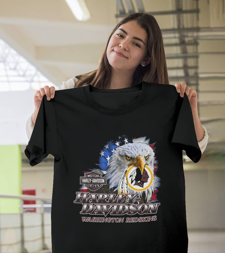 Washington Redskins Harley Davidson Nfl Eagles American Flag T-Shirt