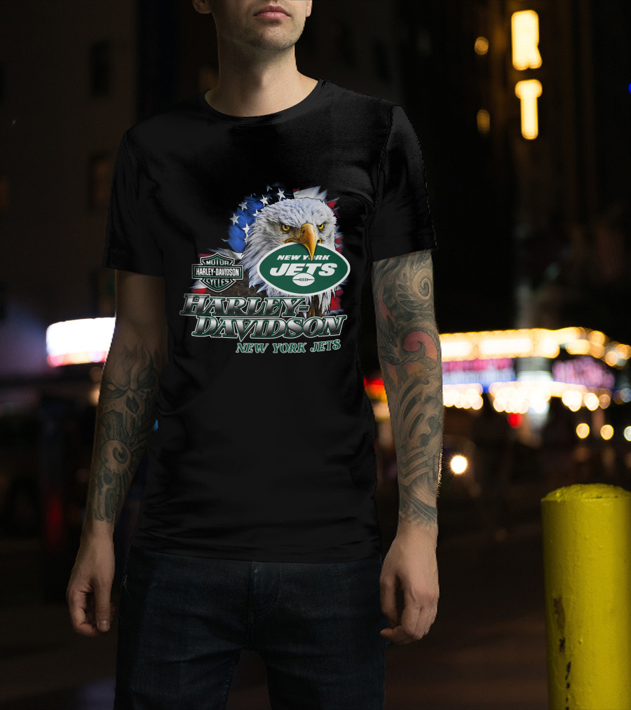 New York Jets Harley Davidson American Eagle Nfl T-Shirt