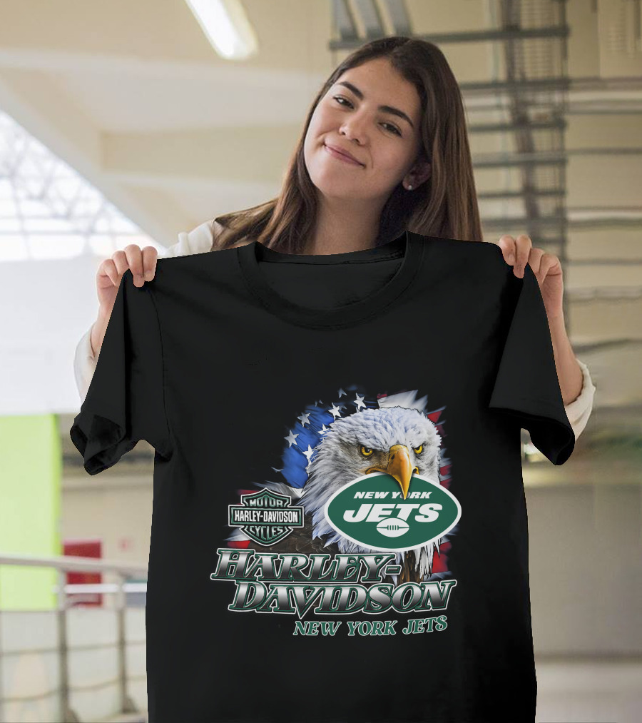 New York Jets Harley Davidson American Eagle Nfl T-Shirt