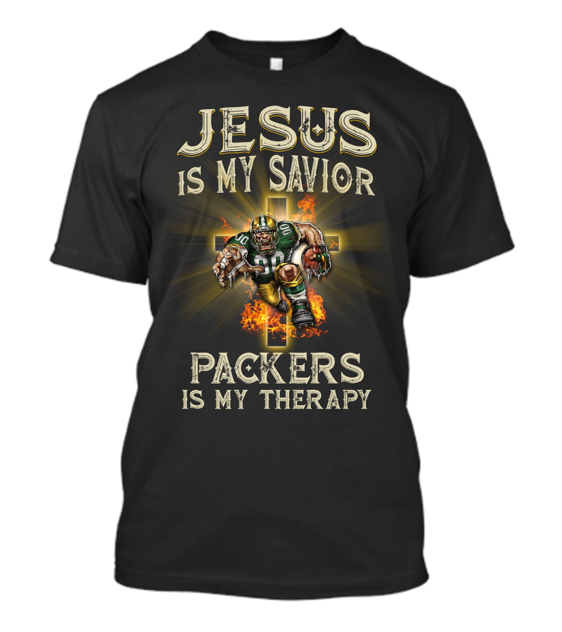 Jesus Is My Savior Packers Is My Therapy Green Bay Packers Football Fan Gear T-Shirt