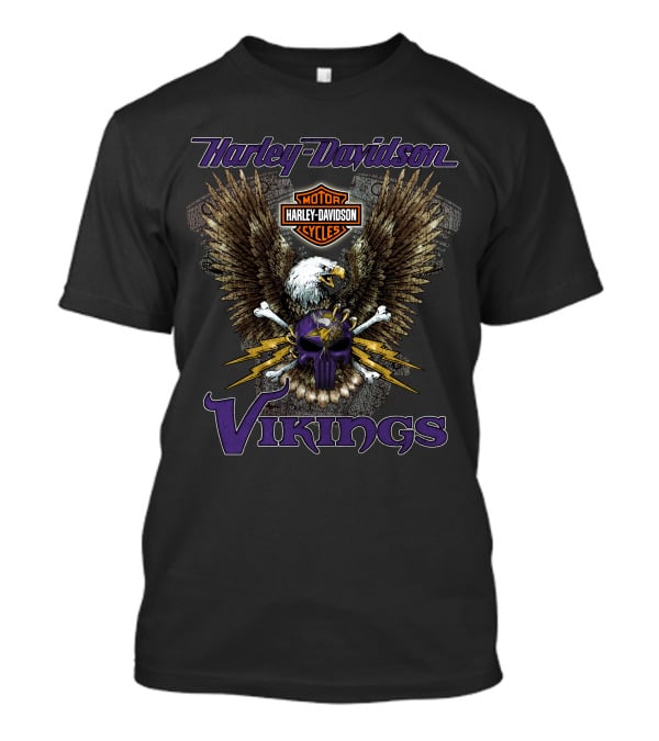 Harley Davidson Vikings Skull Eagle Nfl Minnesota T-Shirt