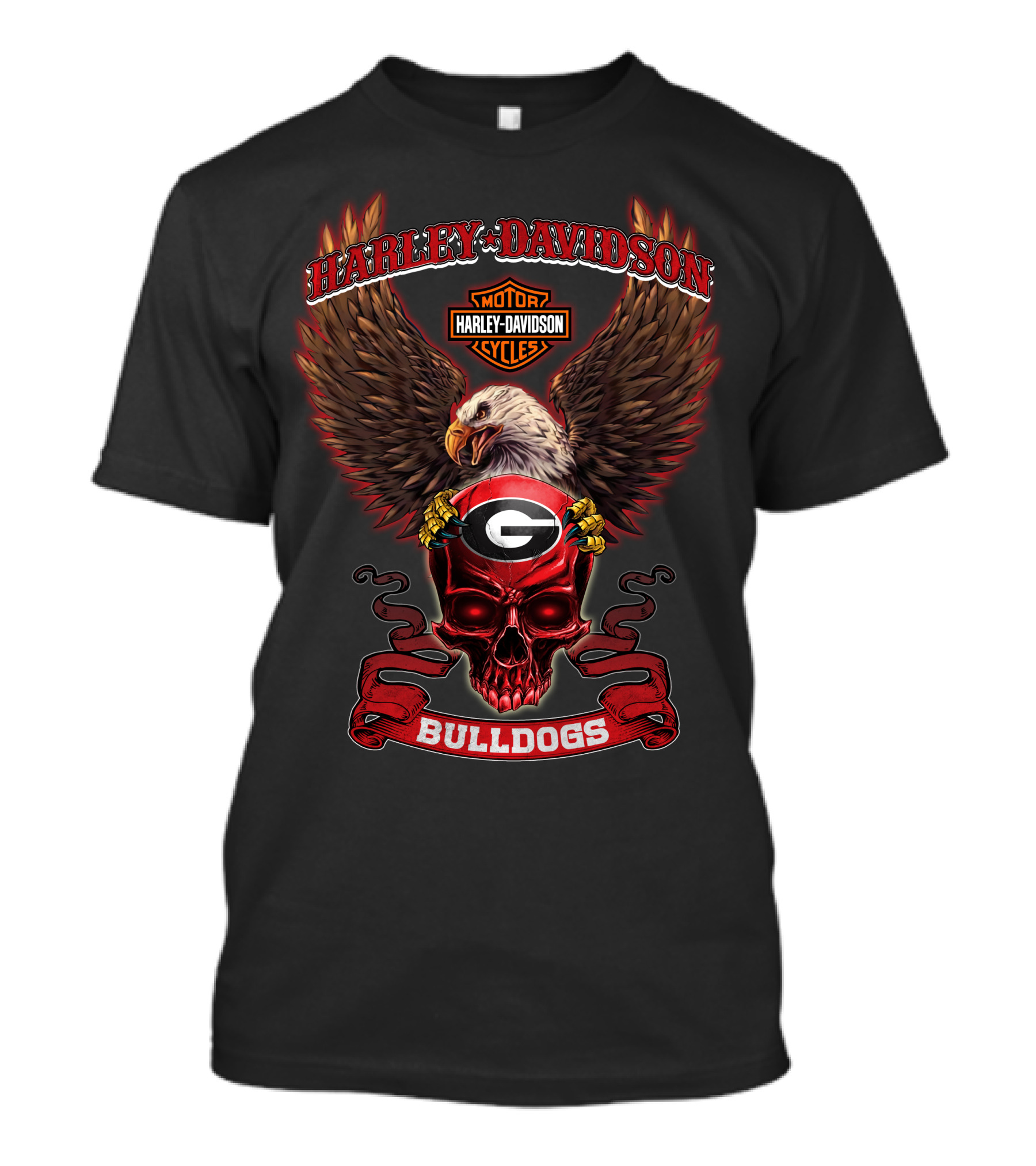 Harley Davidson Georgia Bulldogs Skull Eagle Motor Cycles T-Shirt