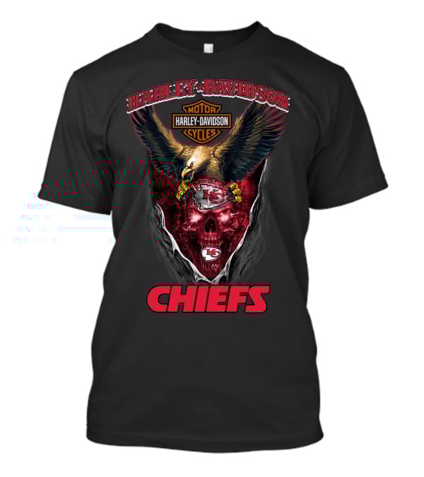 Harley Davidson Motor Cycles Chiefs Kansas City Nfl Eagles Skull T-Shirt