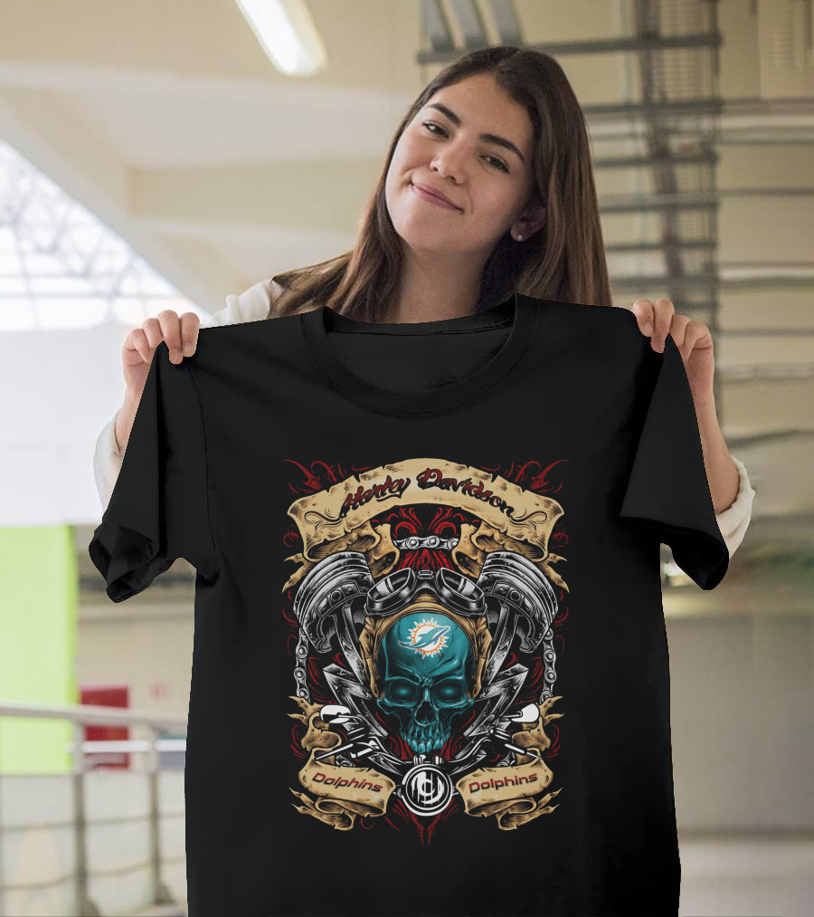 Harley Davidson Miami Dolphins Nfl Skull Engine T-Shirt