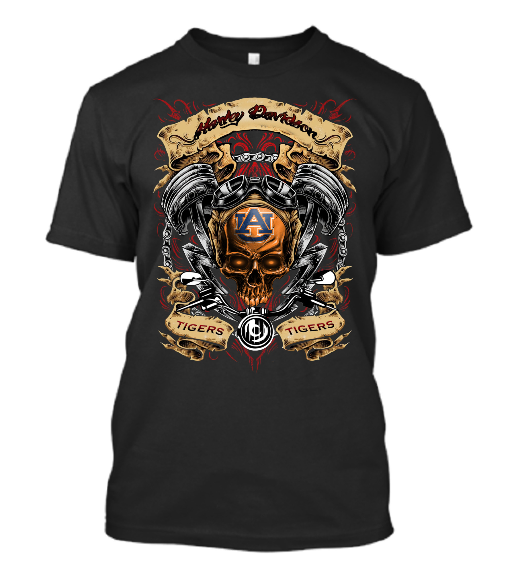Harley Davidson Auburn Tigers Ncaa Skull And Engine T-Shirt