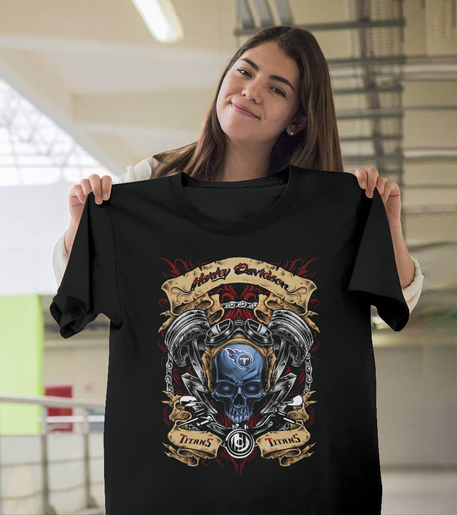 Harley Davidson Tennessee Titans Nfl Skull Motorbike T-Shirt