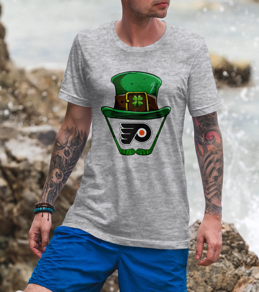 Philadelphia Flyers St. Patrick's Day Hockey Hat And Shamrock T-Shirt