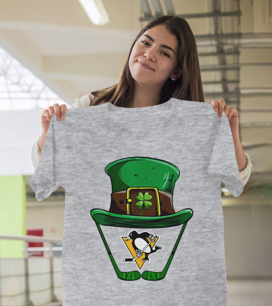 Pittsburgh Penguins St. Patrick's Day Shamrock Hat Hockey T-Shirt