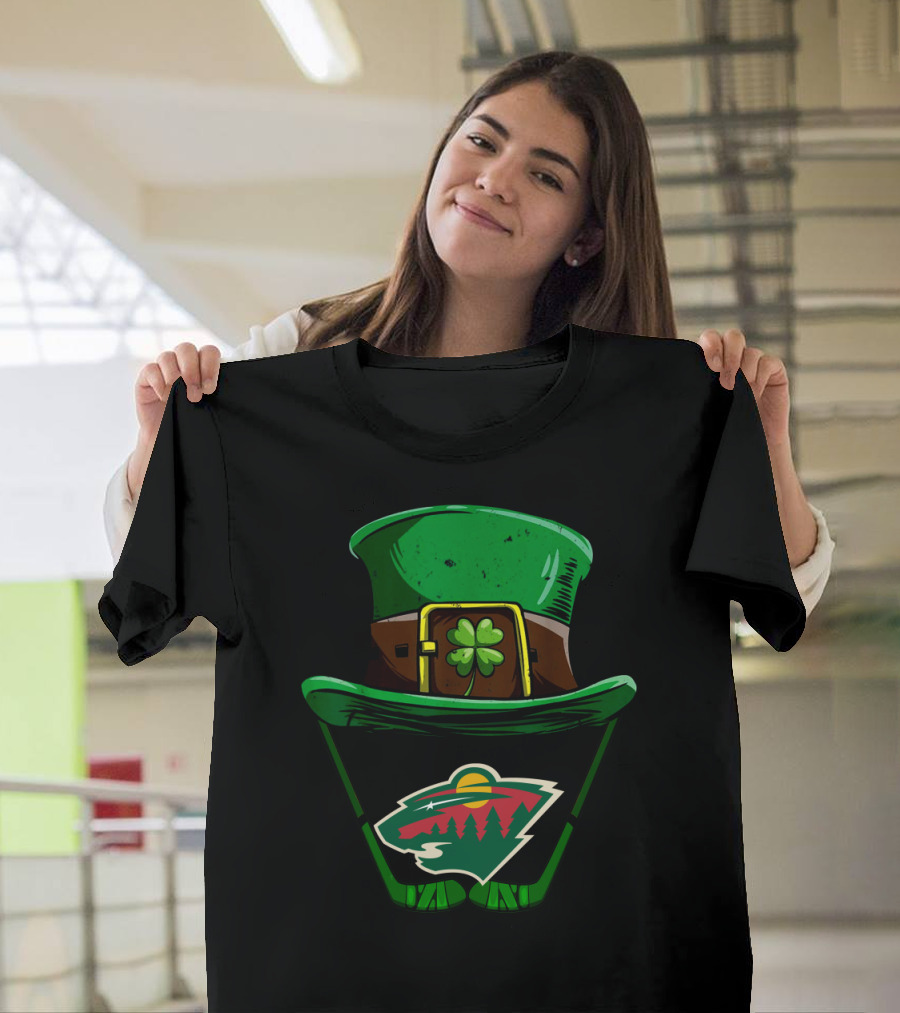 Minnesota Wild St. Patrick's Day Hockey Shamrock Hat T-Shirt