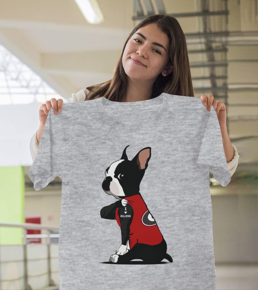 Georgia Bulldogs I Love Bulldogs Dog Wearing Red G T-Shirt
