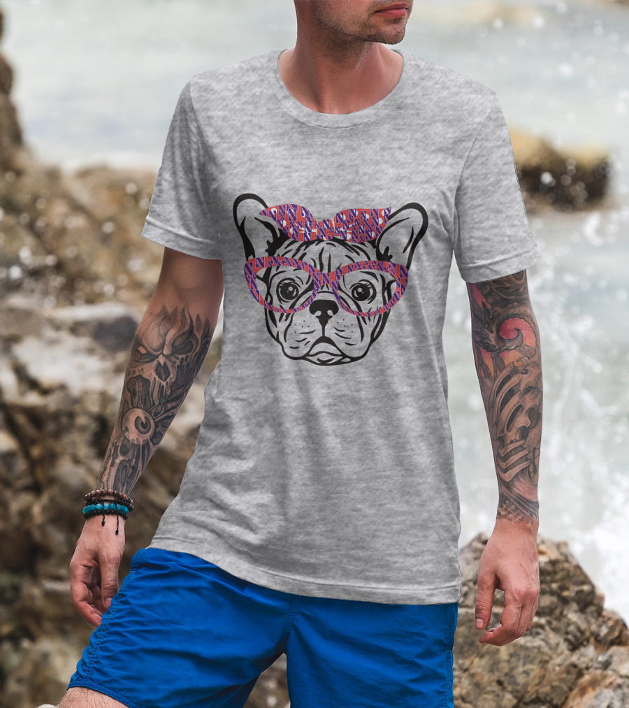 Bulldog With Northwestern Wildcats Pattern Glasses And Bow T-Shirt