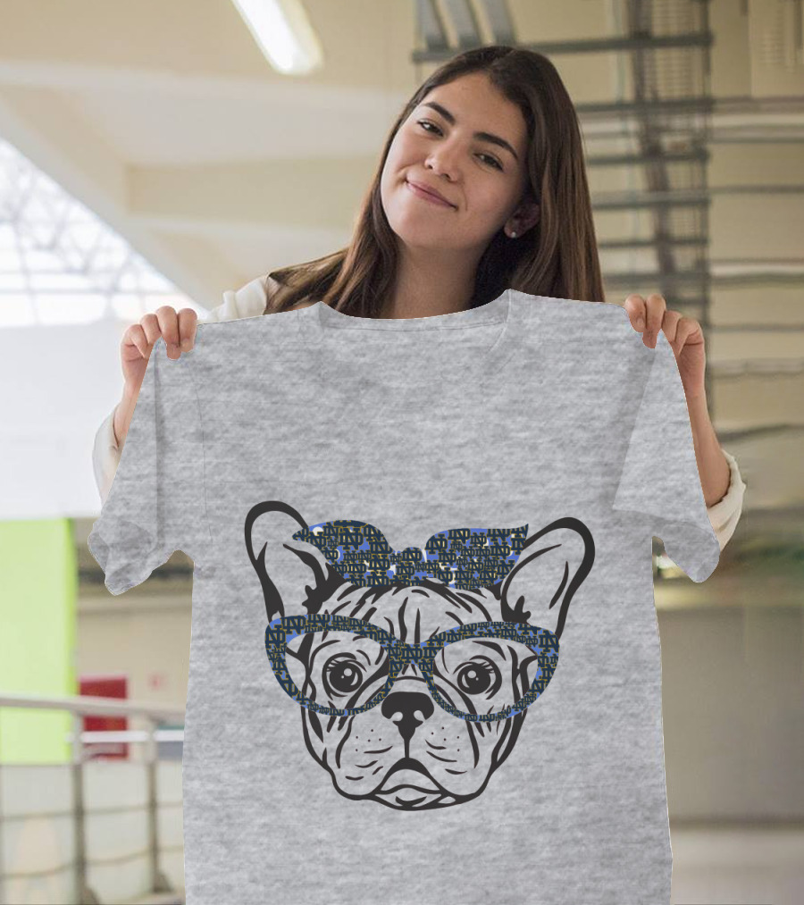 Bulldog Notre Dame Fighting Irish Patterned Glasses And Bow T-Shirt