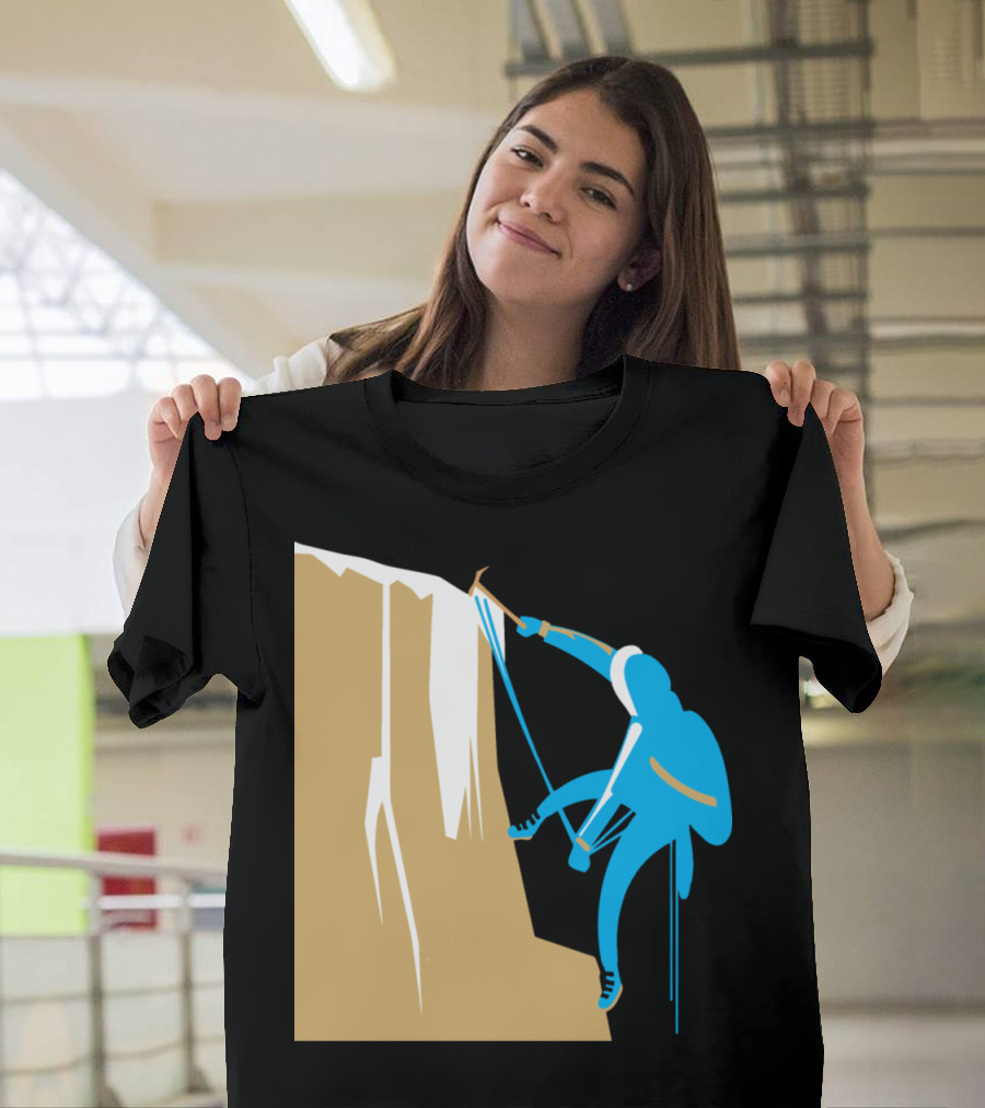 Winter Mountain Climber Ascending Icy Cliff T-Shirt