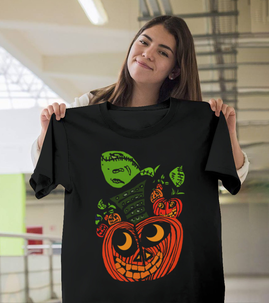 Halloween Pumpkin Stacking Patchwork Style Faces T-Shirt