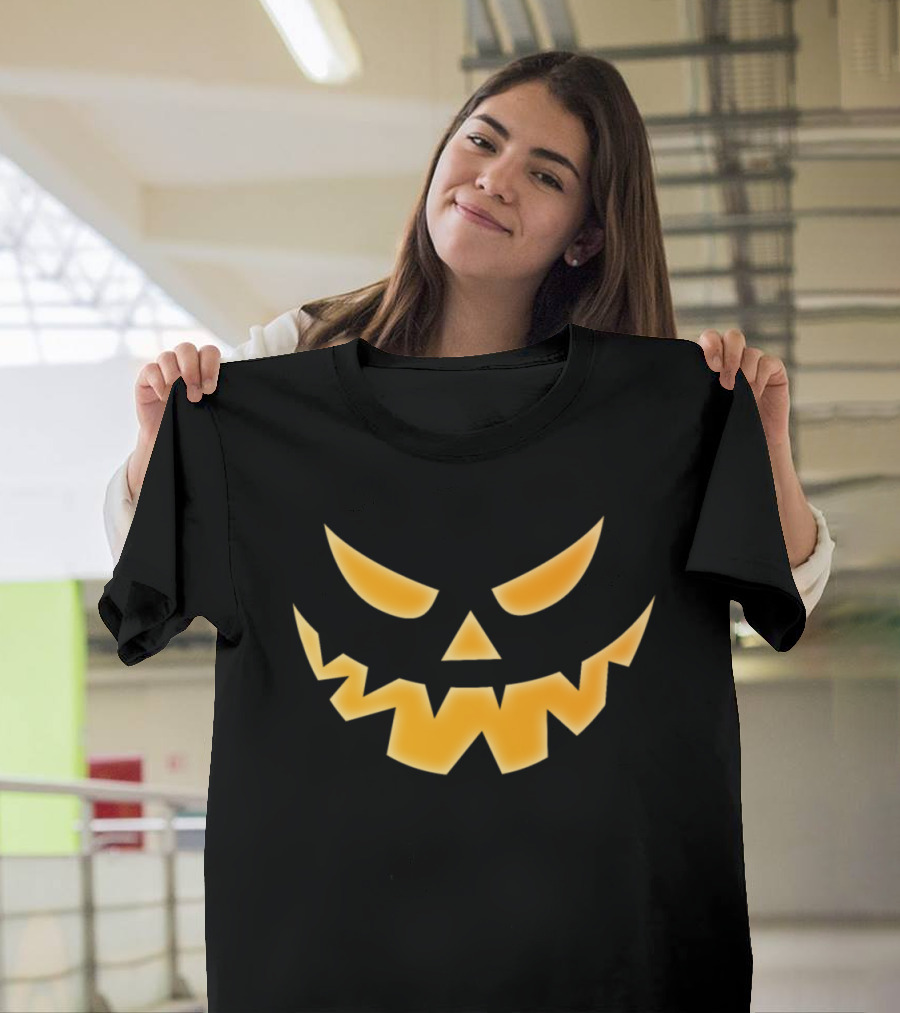 Evil Pumpkin Jack-O'-Lantern Face Halloween Spooky Expression T-Shirt