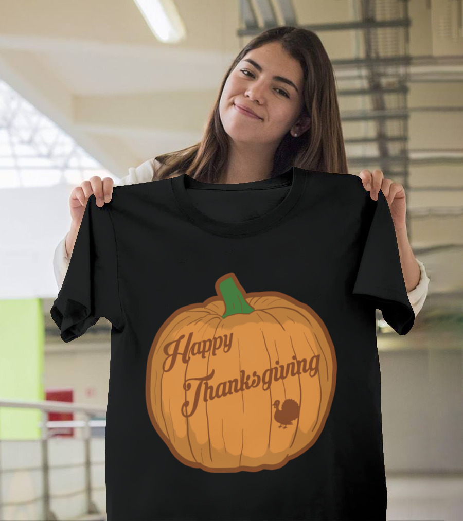 Happy Thanksgiving Pumpkin with Turkey T-Shirt