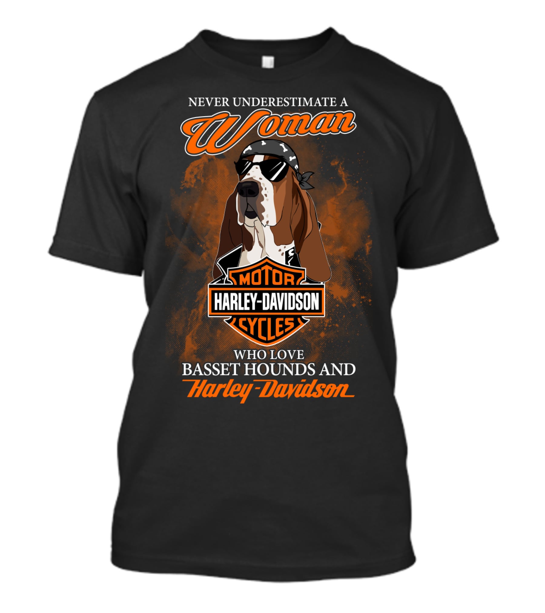 Never Underestimate A Woman Who Loves Basset Hounds And Harley Davidson T-Shirt