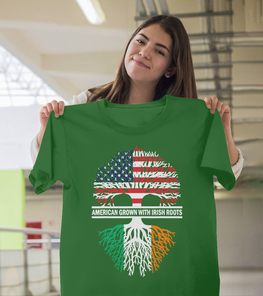 American Grown With Irish Roots Flag Tree T-Shirt