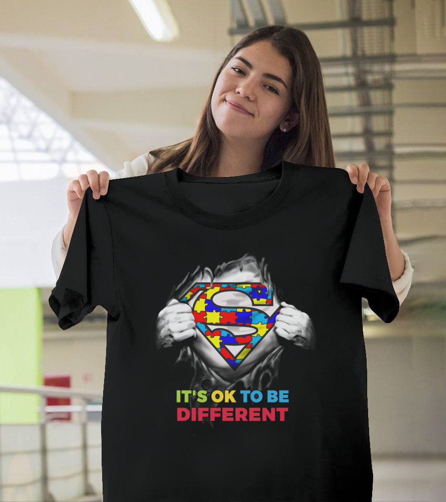 It's Ok To Be Different Superman Logo Autism Puzzle Piece Theme T-Shirt