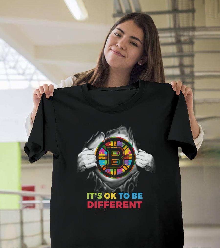 It's Ok To Be Different Autism Nhl 03 Bruins Puzzle T-Shirt