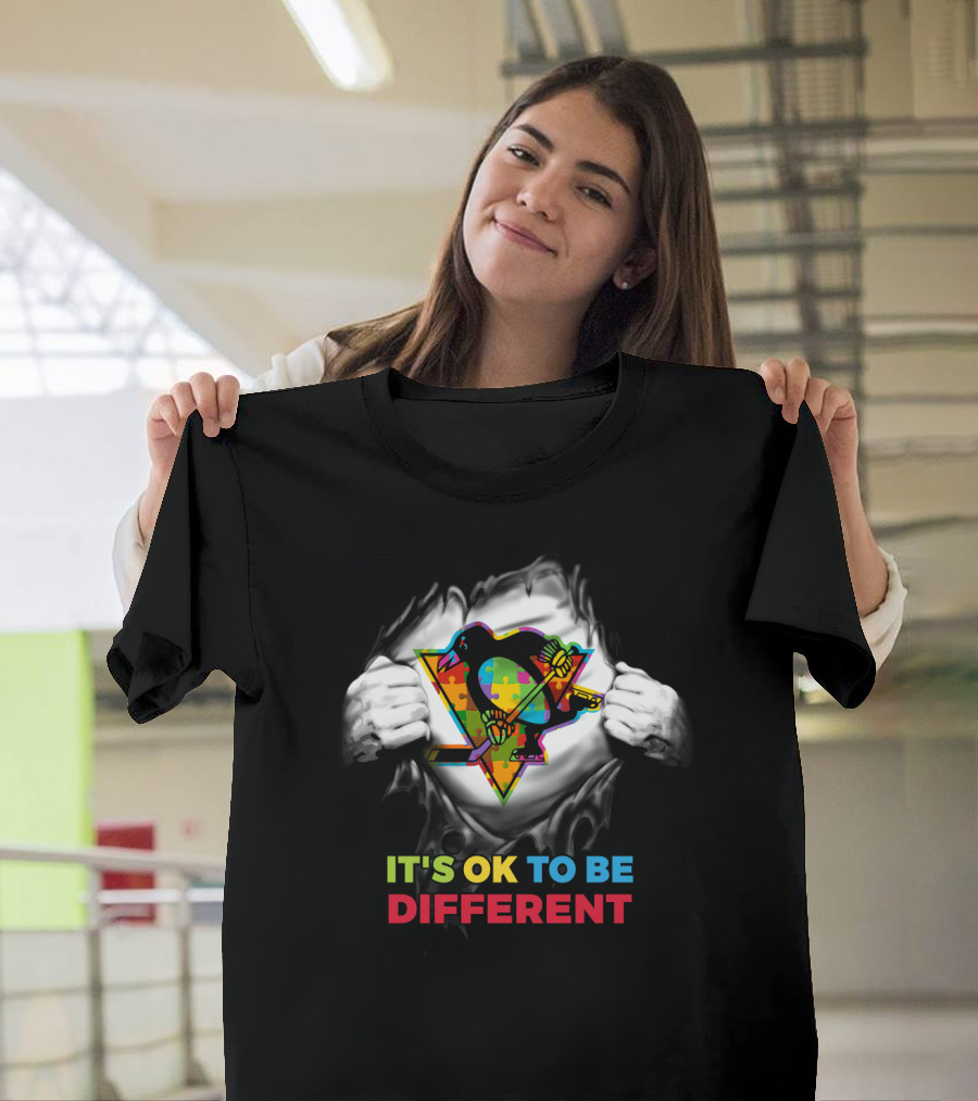 It's Ok To Be Different Autism Nhl 23 Puzzle Penguin T-Shirt